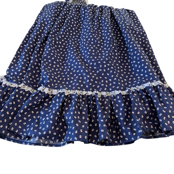 Vintage Berkertex Navy Floral Calico Print Cotton Prairie Lace Ruffle Dress 14 - Picture 11 of 12